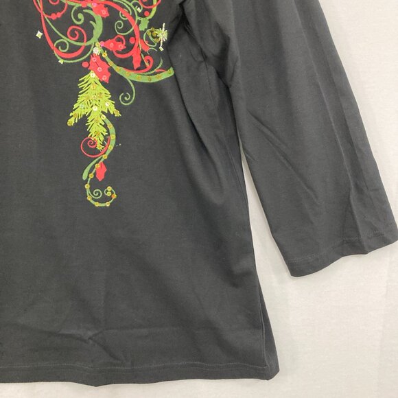 Vintage Collections Etc. sz XL Floral Sequins Festive Holiday Cotton Stretch Top - Picture 4 of 8